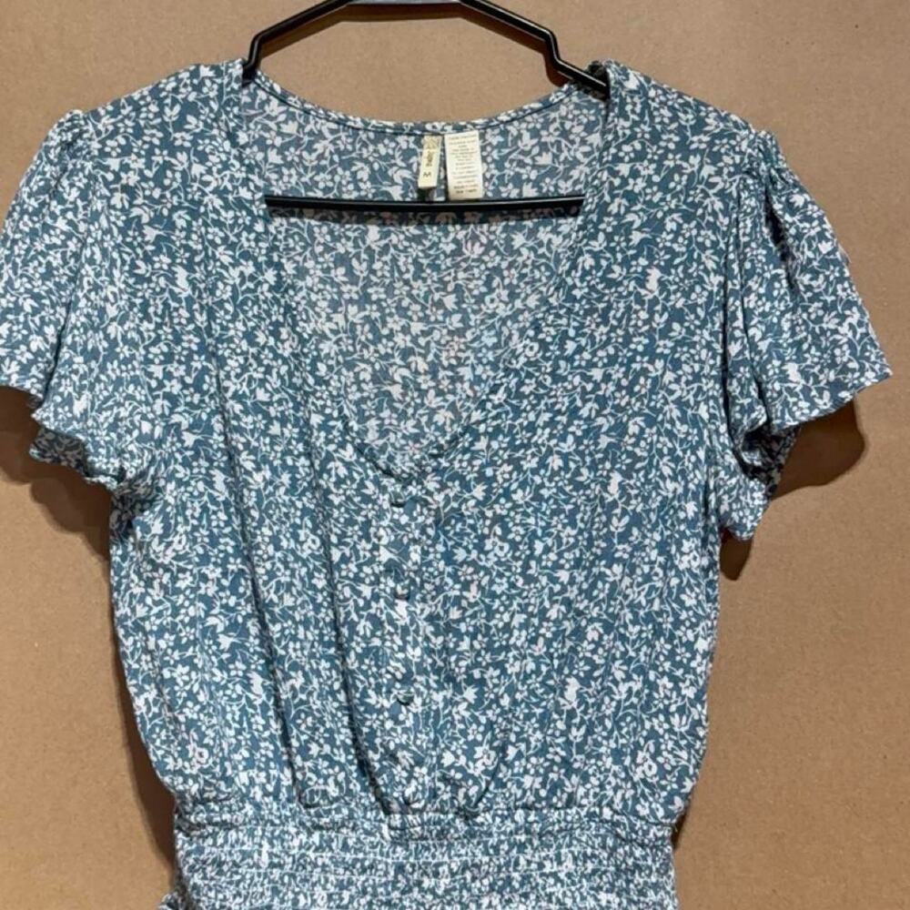 Japna bluewhite floral viscose blouse